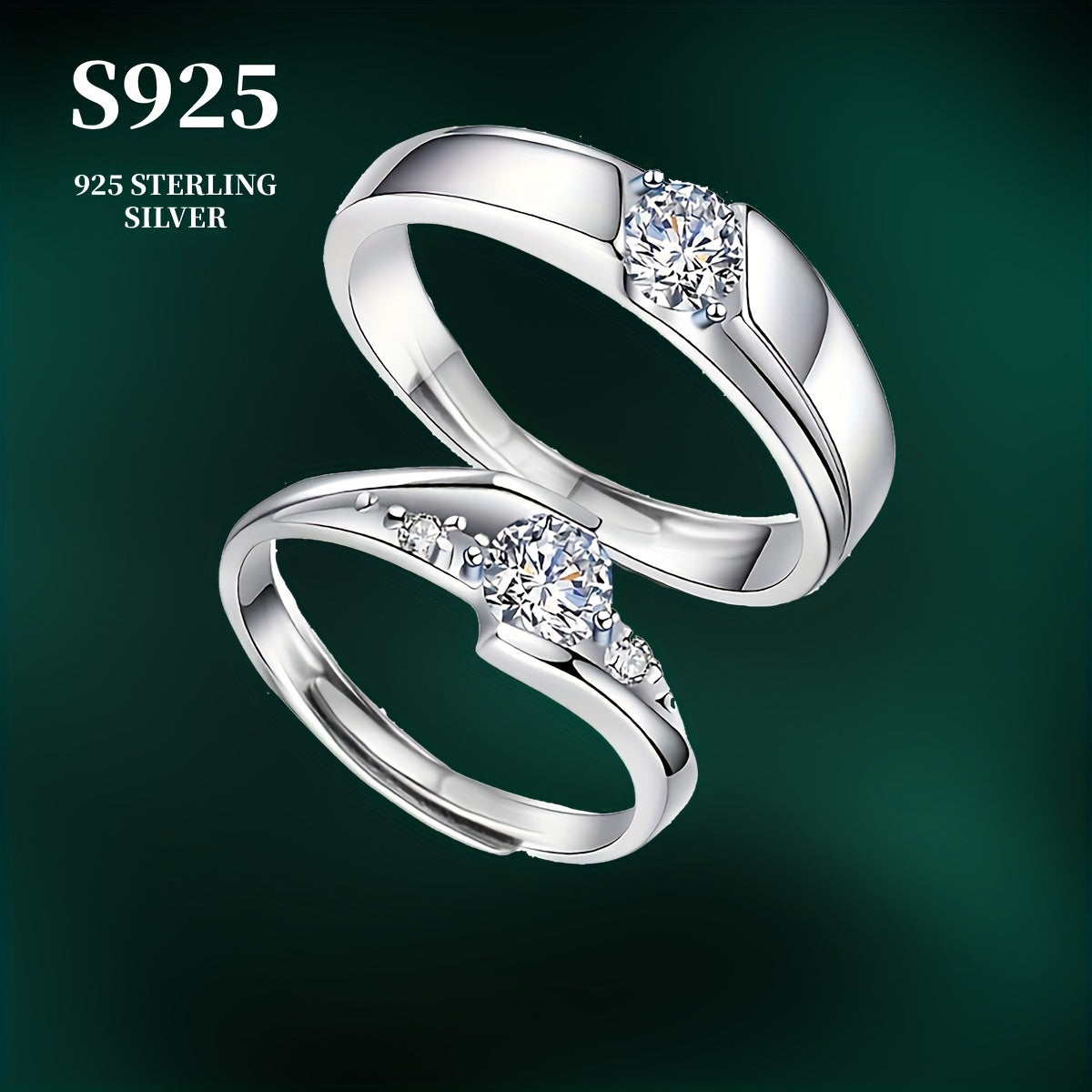 Парні кільця з муасанітом та ореолом, 2 шт./набір